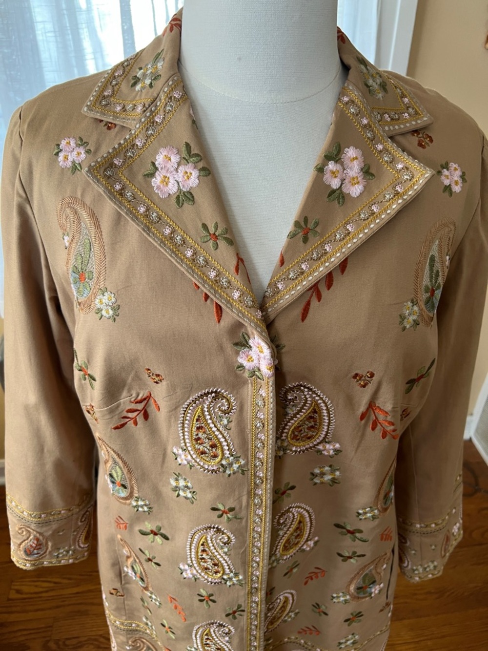 Embroidered Paisley Tan Walking Coat - Picture 2 of 7